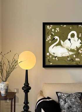 天鹅ins法式中古风卧室床头装饰画复古绿色艺术油画小众客厅挂画