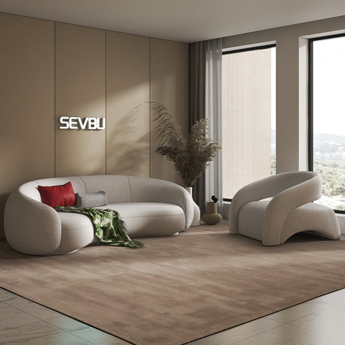 豌豆侘寂风弧形布艺沙发接待洽谈