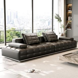 意式劳伦斯真皮直排沙发组合客厅全青皮头层牛皮高端别墅沙发