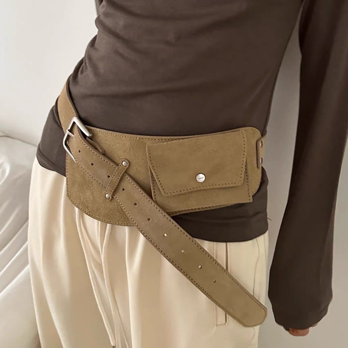 复古棕色麂皮绒宽腰带女2025新款韩系高级感皮带腰包百搭装饰裙包,箱包皮具/热销女包/男包,胸包,淘宝优惠券,粉丝福利购,淘宝优惠卷