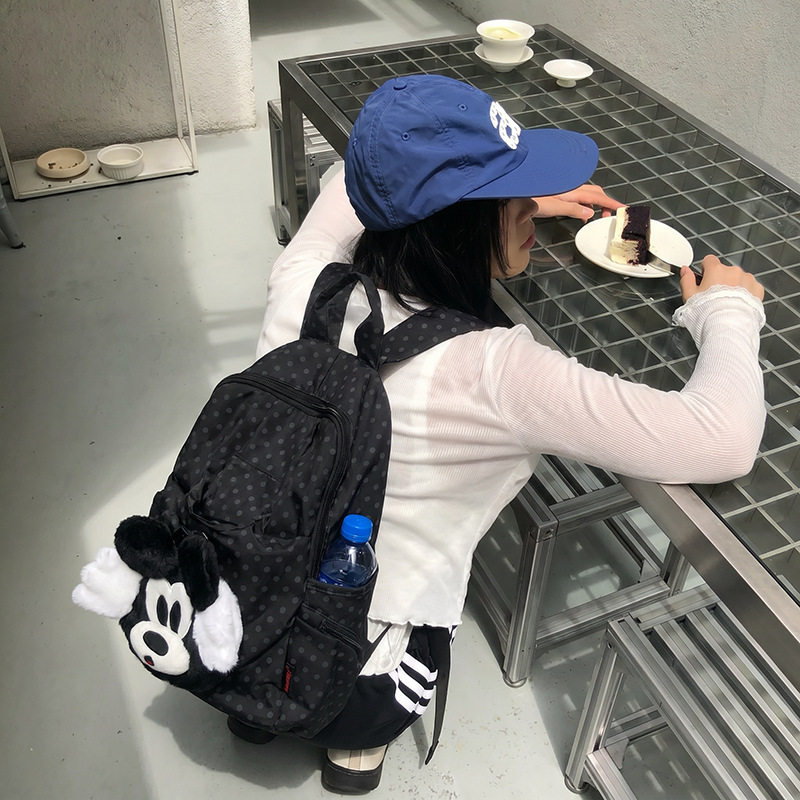 卡通米奇双肩包女学生可爱毛绒玩偶背包休闲旅行书包轻便时尚款