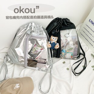 金属感大容量抽绳痛包小众原创百搭出街双肩包轻便旅游日系背包潮