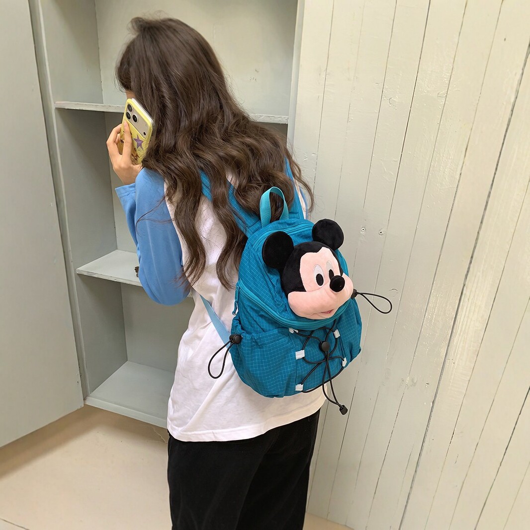 秋冬新品米奇毛绒玩偶双肩包女学生休闲背包卡通大容量旅行包书包