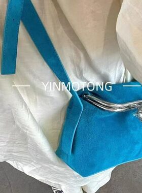 韩国直送天蓝复古夹子阿希哥同款高级感小众单肩斜挎口金包