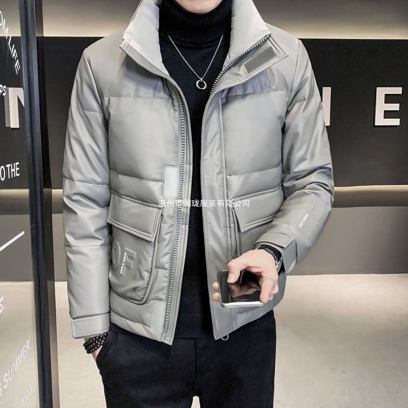 波 斯登白鸭绒轻薄羽绒服男士冬季外套短款潮牌皮衣夹克男装2025