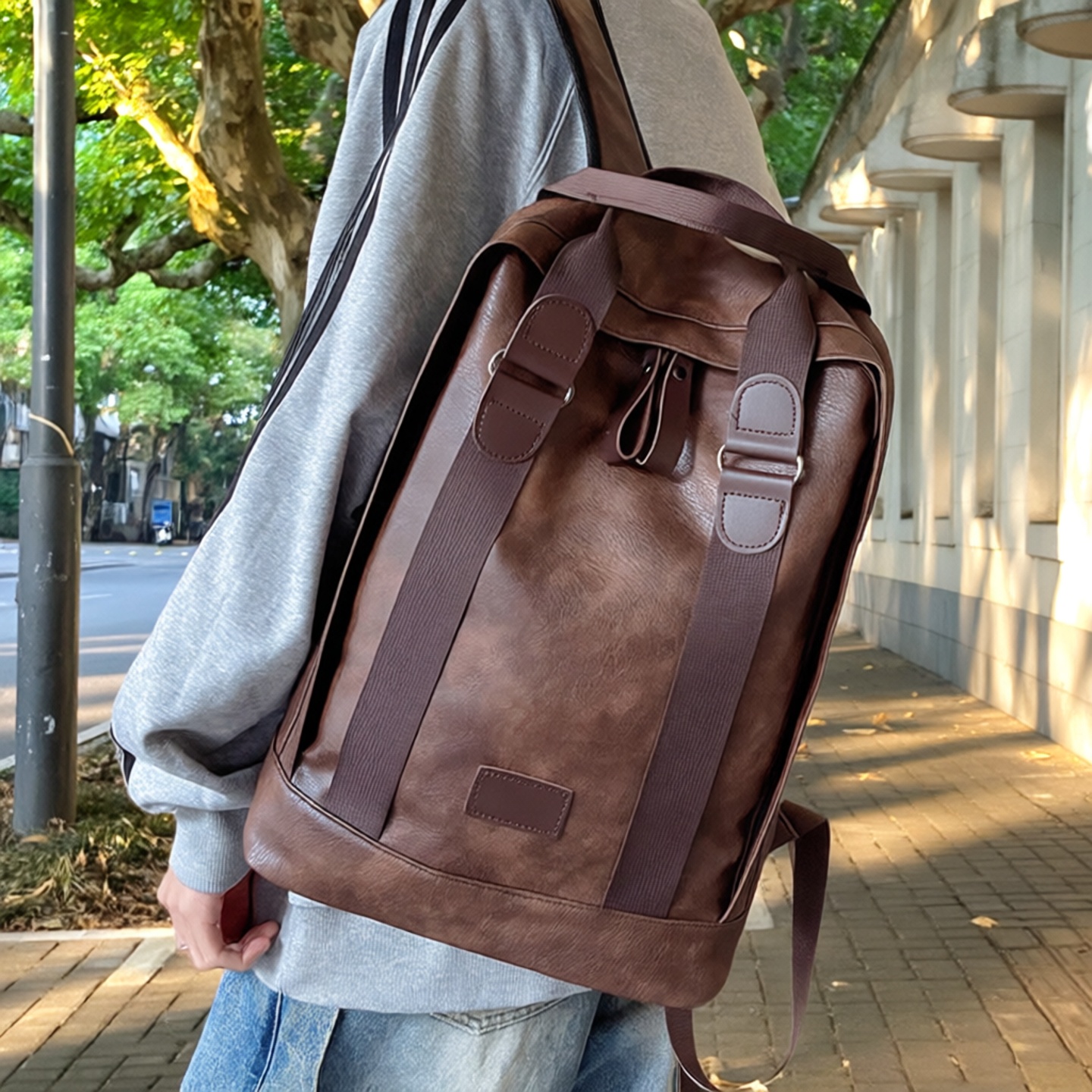 大学生背包复古双肩包男简约书包