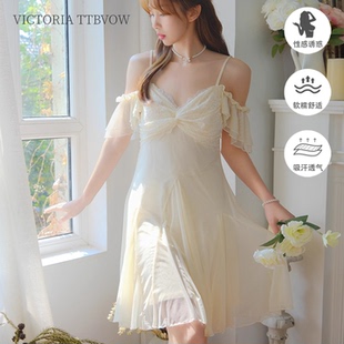 新款 Victoria维多利亚甜美纯欲风睡裙女2025年夏季 蕾丝网纱家居服