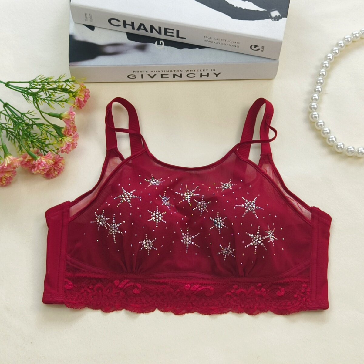 维多利亚本命年酒红色舒适柔软内衣女2025年秋季新款蕾丝性感文胸