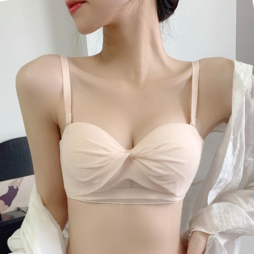维多利亚半杯小胸内衣显大aa杯平胸文胸罩套装女无肩带防滑裹胸