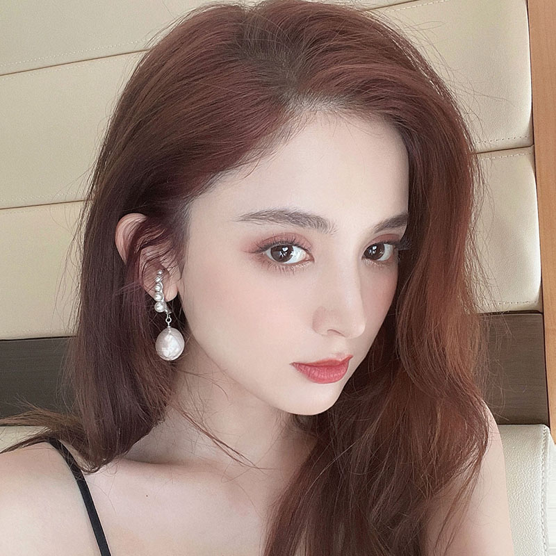 古力娜扎珍珠耳环一体式气质甜美淑女网红气质明星同款流苏耳饰