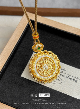 金店款古法金沙金点钻宫廷风八宝罗盘吊坠 可旋转花丝挂坠项链女