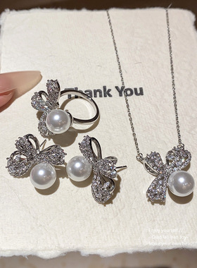 蝴蝶结珍珠花朵耳环2025新款