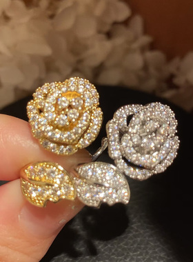 山茶花超闪开口可调玫瑰金戒指