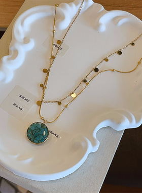 不易掉色金属绿松石项链吊坠