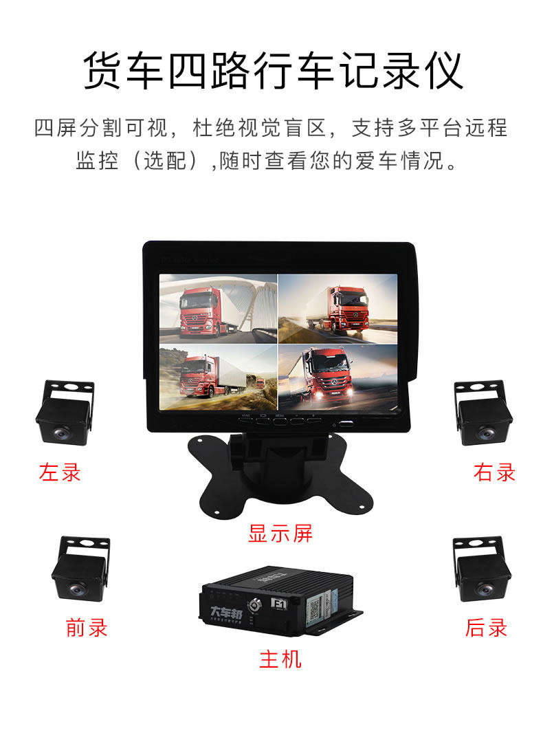 本地4路车载录像机货车汽车监控系统专用车载监控支持双卡F2