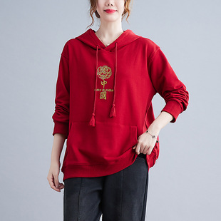 150/180斤大码女装胖mm宽松显瘦连帽加厚刺绣卫衣X2353