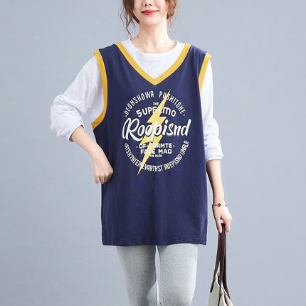 300斤特大码女装胖mm假两件长袖衫YD2348