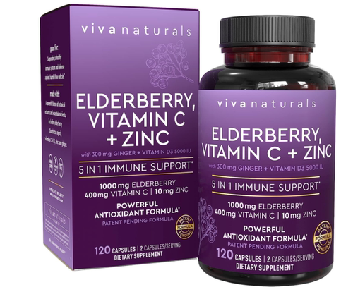 美国Viva Naturals 5合1接骨木莓维生素C 锌 维生素 D3 120 粒