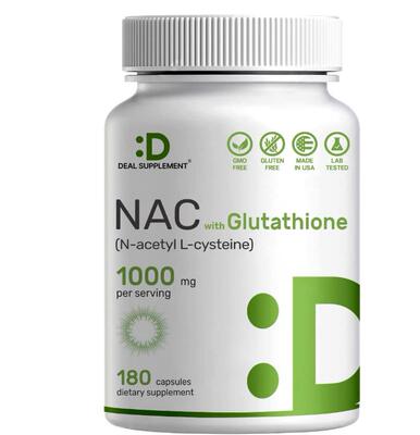 美国NAC胶囊1000毫克N-Acetyl Cysteine50毫克成人谷胱甘肽180粒