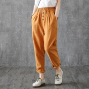 Dza retro cotton và quần linen của phụ nữ vải lanh chín quần mùa thu 2019 quần harem mới Hàn Quốc quần cà rốt giản dị - Quần Harem
