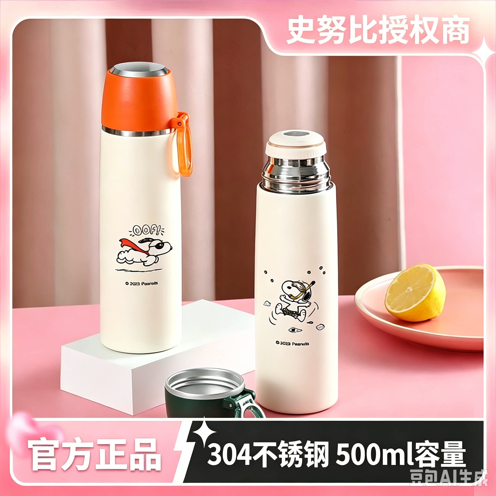 官方正品Snoopy史努比卡通保温杯男女士情侣杯便携随手不锈钢杯子