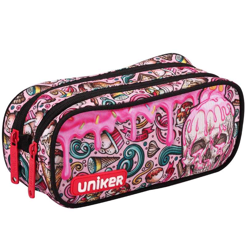 UNIKER潮流双拉链夹层笔袋