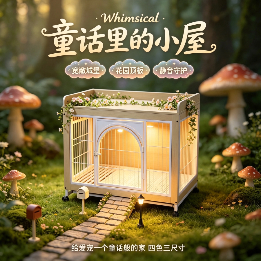 宠物笼水洗别墅笼室内狗笼子宠物用品四色三尺寸童话里的小屋静音