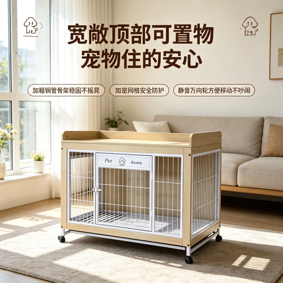 室内宠物别墅笼钢网围栏带万向轮中小型犬狗笼家用带厕所多色可选