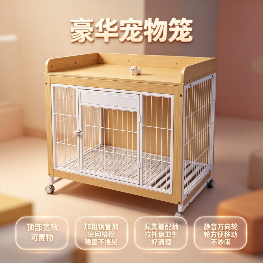简洁百搭狗笼子幼犬室内带厕所托盘可移动简易安装多功能宠物笼