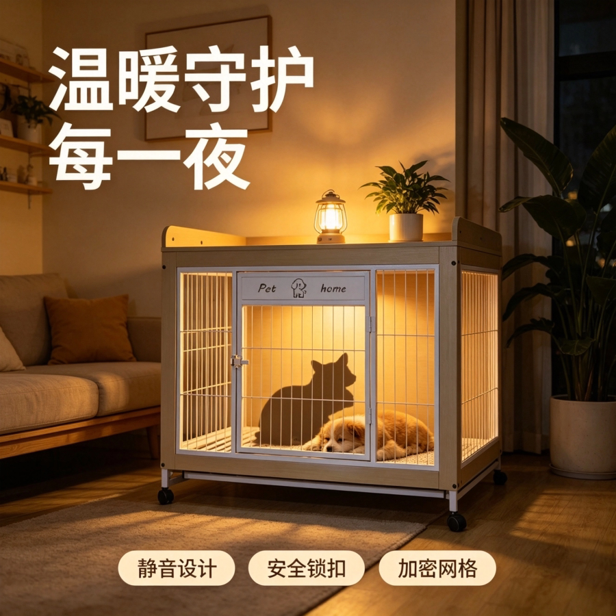 室内狗笼子幼犬树脂材质带厕所托盘静音设计简约安装温暖守护