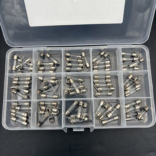 15种75个玻璃保险丝5*20mm带脚0.5A~25A保险管250V熔断器混装盒装