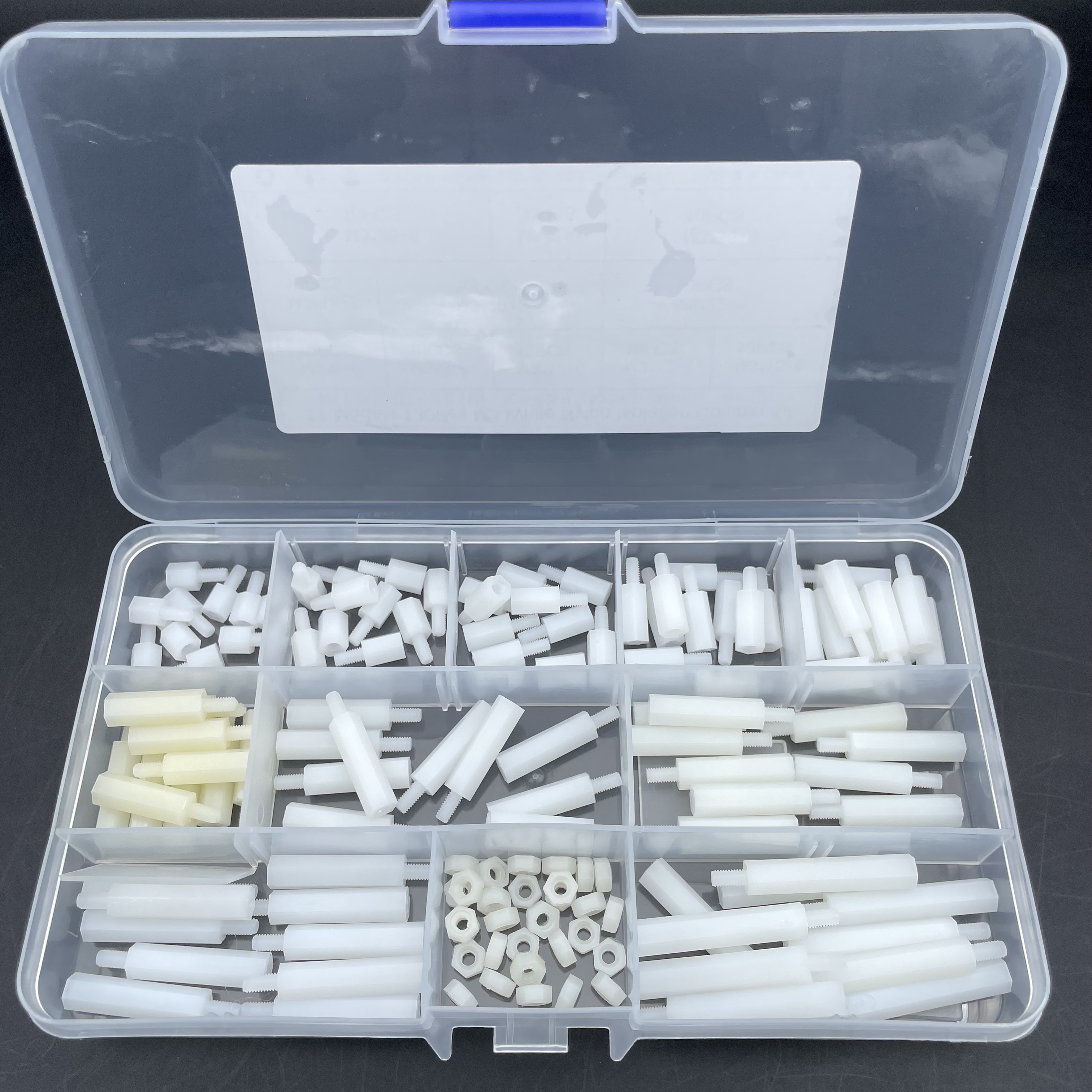 11种盒装单头尼龙柱六角隔离柱m3单通柱塑料间隔柱支撑柱铜柱包