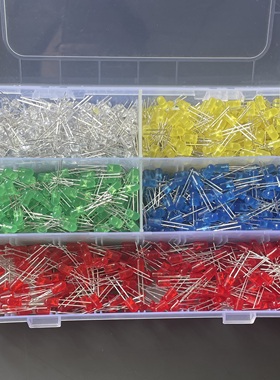 1000个5MM发光二极管包LED灯珠元件盒红发红绿黄蓝色白光盒装直插