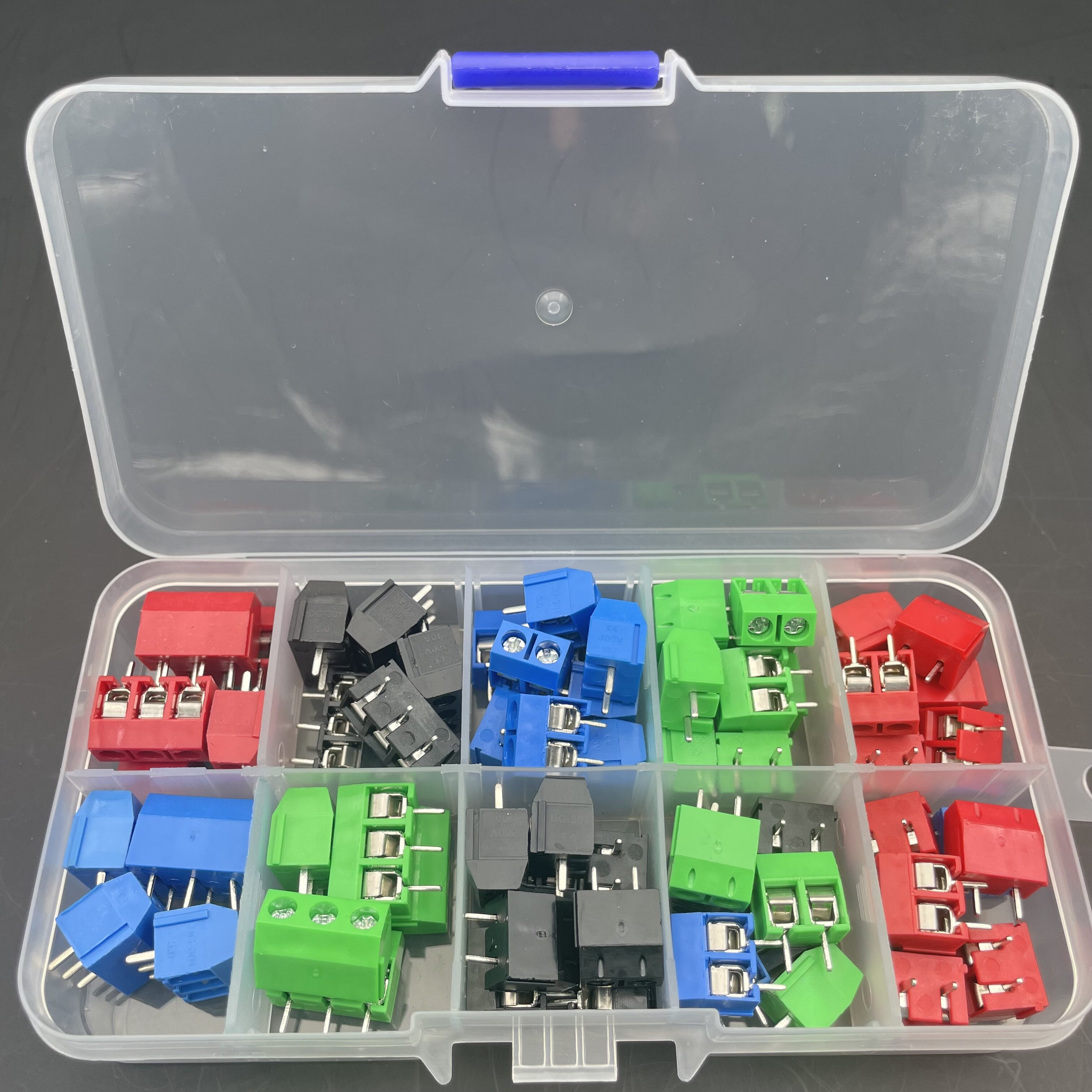 68PCS红黑蓝绿KF301-2P/3P螺钉端子5.0mmPCB可拼接端子连接器盒装