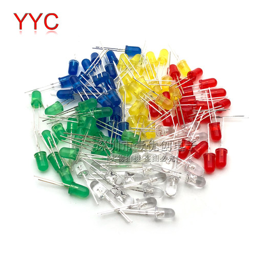 发光二极管5MM LED灯元件包 红绿黄蓝白 共5种每种20只共100只