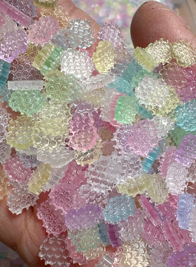 跨境冰透细闪砂糖蜂巢混树脂美甲史莱姆手作diy饰品捏捏填充铺面