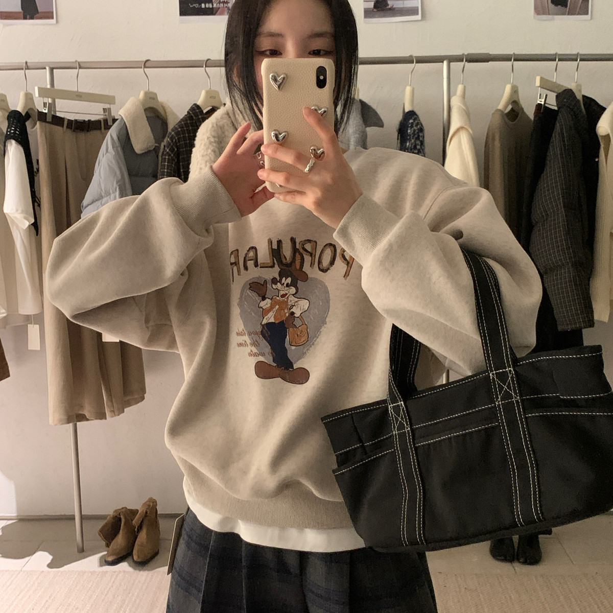 KITTIN-甜酷卡通韩标EVERDAY｜韩系复古加绒加厚圆领卫衣E3599