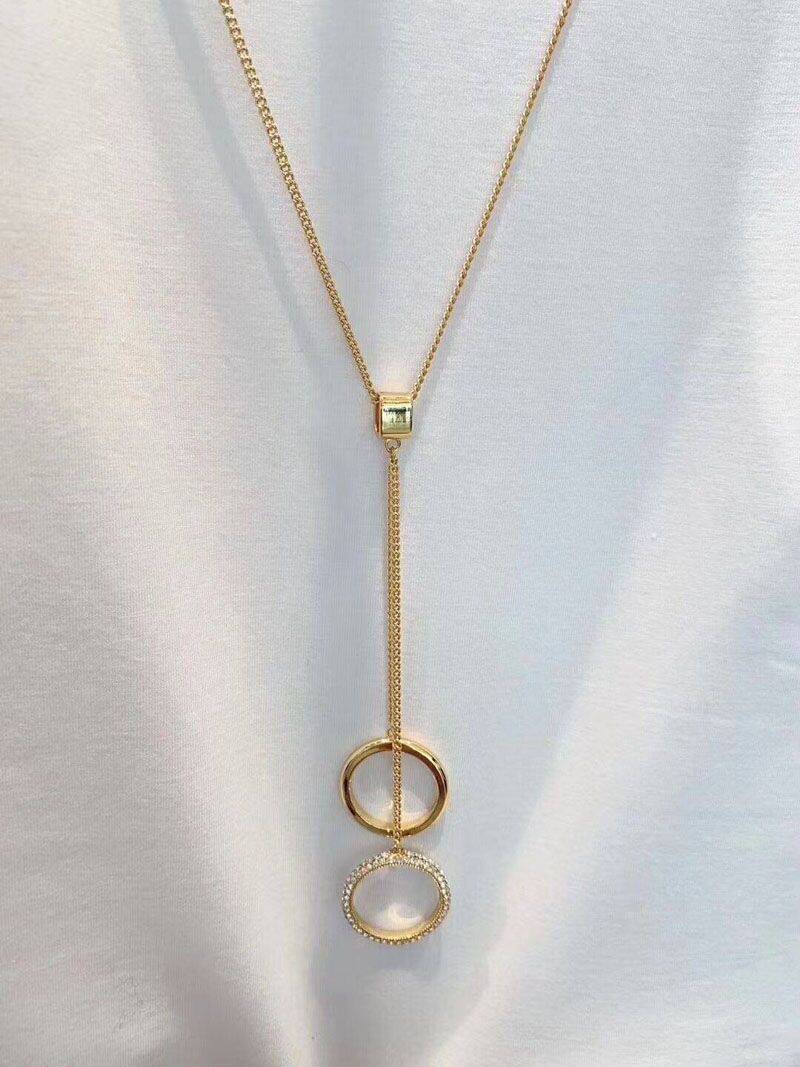 季阿玛施新颖2022新款时尚百搭金色圆形指环项链毛衣链吊坠