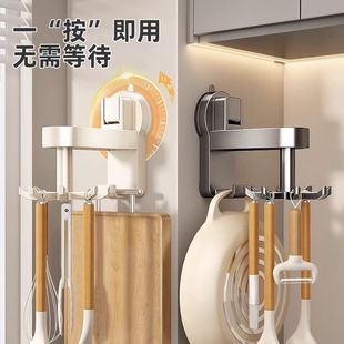 锅铲勺子收纳挂架置物架 优勤吸盘厨房旋转挂钩太空铝免打孔壁挂式
