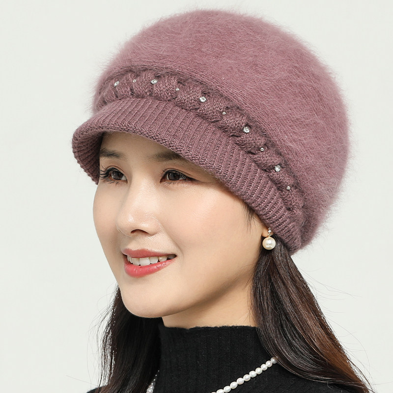 帽子女冬季妈妈贝雷帽加绒加厚保暖针织棉帽中老年人奶奶兔毛线帽