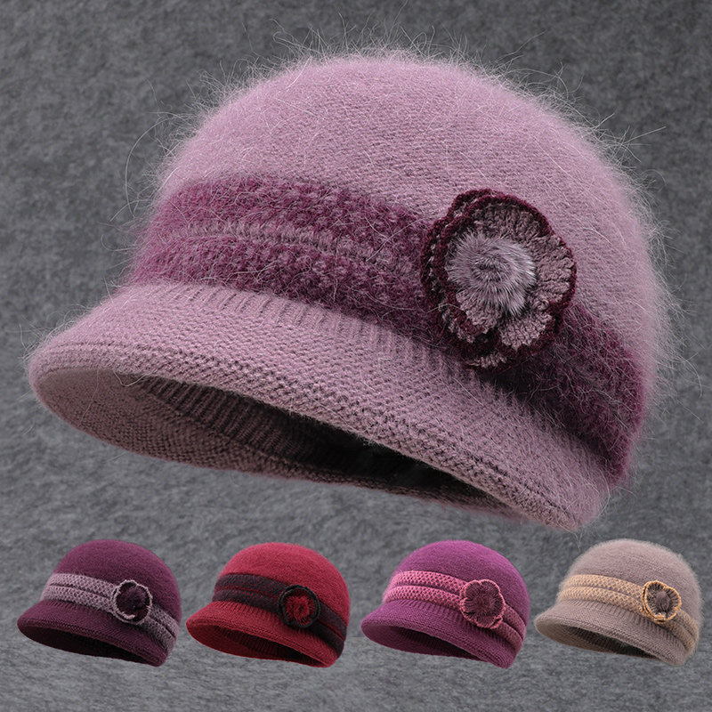 老年人秋冬天女士棉帽子加绒保暖妈妈帽毛线帽奶奶老太太针织盆帽