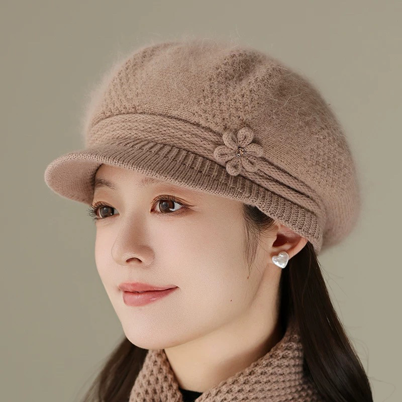 针织毛线帽子女秋冬百搭冬天保暖冷帽妈妈中老年人奶奶洋气鸭舌帽