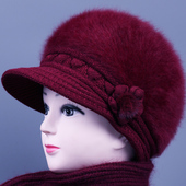 中老年人帽子女冬季 妈妈加绒兔毛保暖帽针织棉帽奶奶老太太毛线帽
