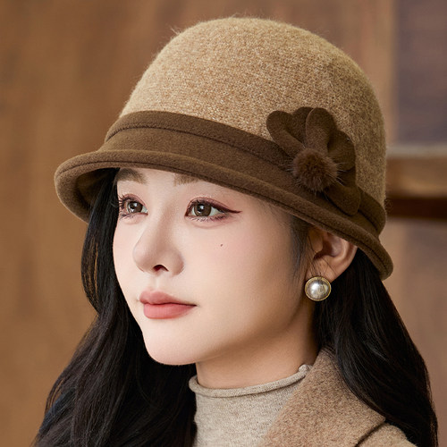 秋冬季帽子女士加绒加厚渔夫帽中老年人妈妈针织盆帽优雅奶奶礼帽