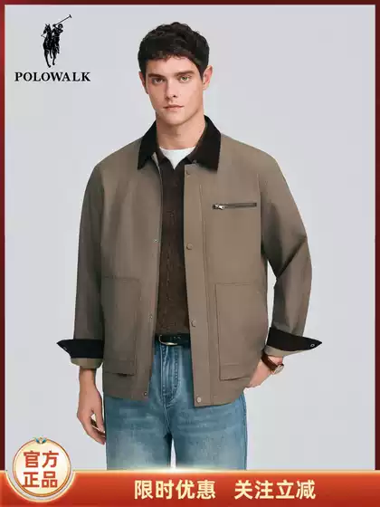Polowalk Men's Jacket 2026 Spring New Men's Fashion Color-Blocking Lapel Casual Zipper Jacket
