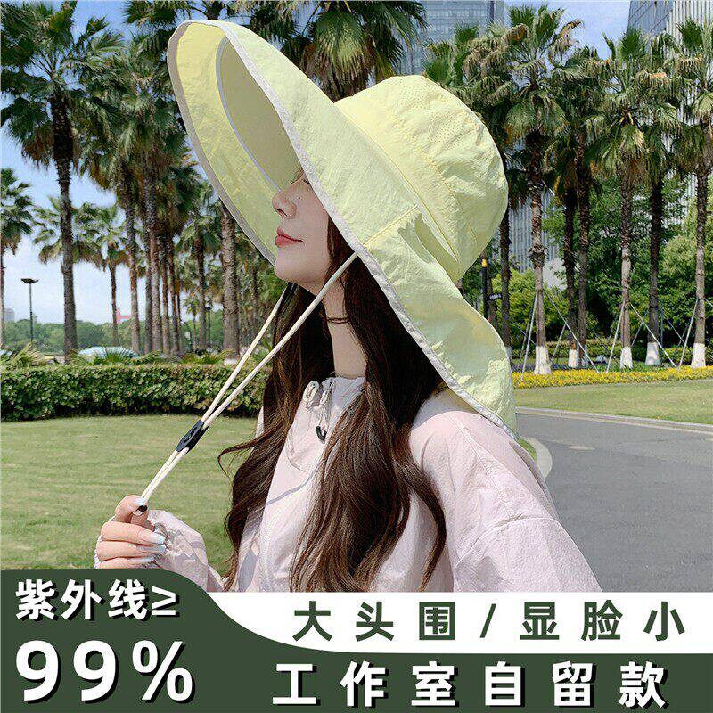 户外防晒帽子女夏季遮阳防紫外线大帽檐速干护颈披肩登山渔夫帽