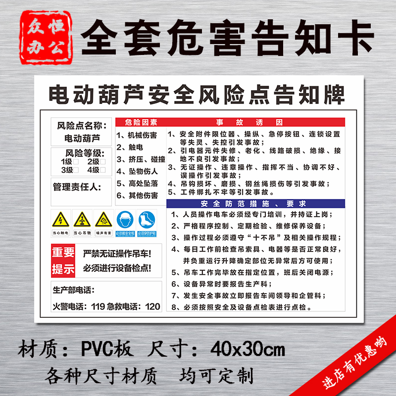 电动葫芦安全风险点告知牌卡配电室当心触电安全标识牌安全警示牌