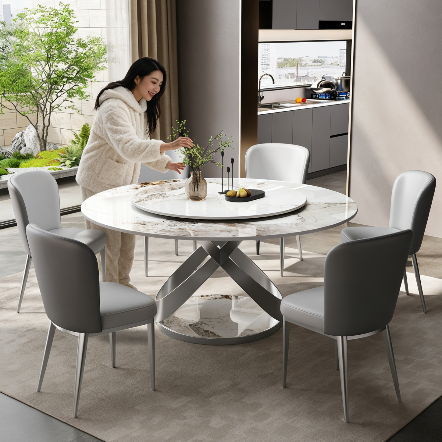 意式极简风轻奢岩板奢石餐桌椅组合家用小户型圆形吃饭桌子电磁炉,住宅家具,岩板餐桌,淘宝优惠券,粉丝福利购,淘宝优惠卷