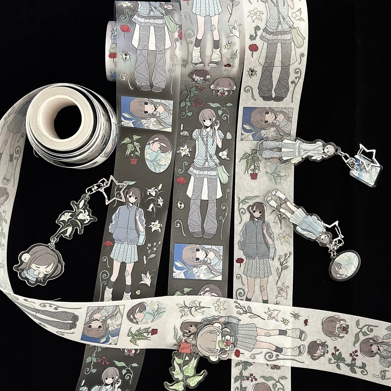 奇思妙想乌女孩手账贴纸卷分装水底人原创植觉女孩森林手帐装饰