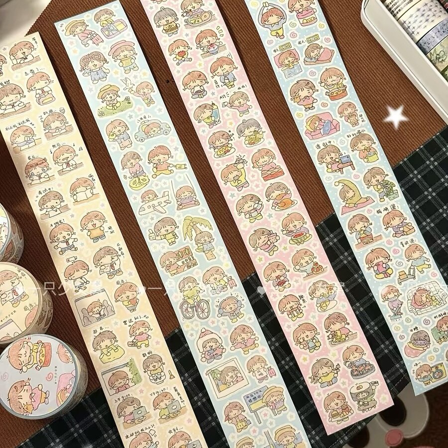 一只少女窝分装原创女孩人物贴纸卷日常手帐素材可爱卡通模切贴纸